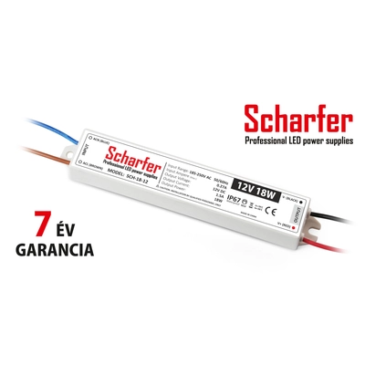 Scharfer Vízálló LED tápegység 12 Volt (18W/1.5A) IP67