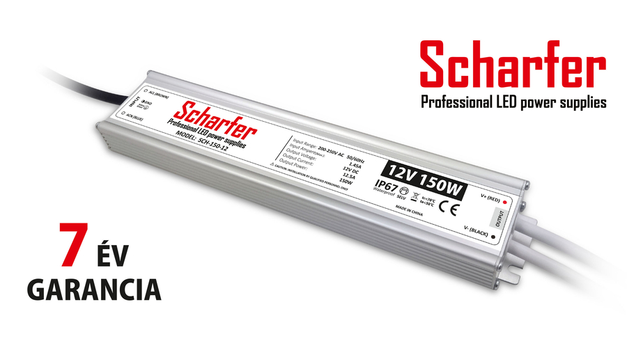 Scharfer Vízálló LED tápegység 12 Volt (150W/12.5A) IP67