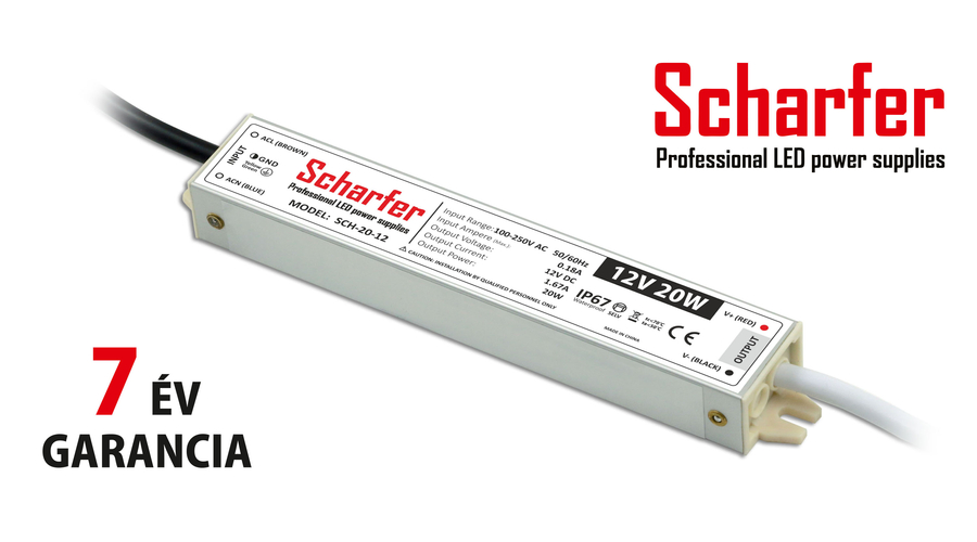 Scharfer Vízálló LED tápegység 12 Volt (20W/1.67A) IP67